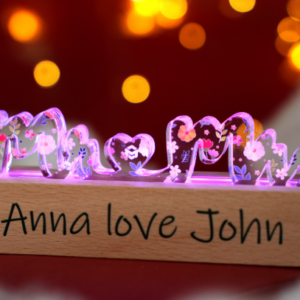 Custom Shape Acrylic Night Light With Rectangle Wooden Base (15mm)