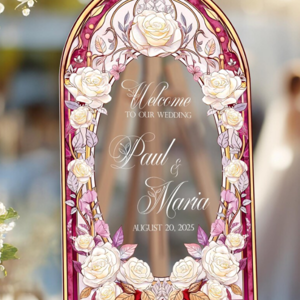 Custom Pink Mirror Wedding Sign