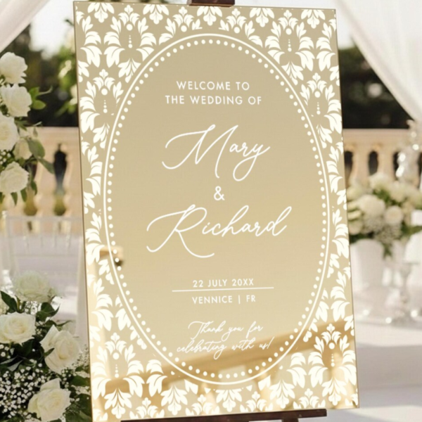 Gold Mirror Arcylic Wedding Sign 3D  1 layer