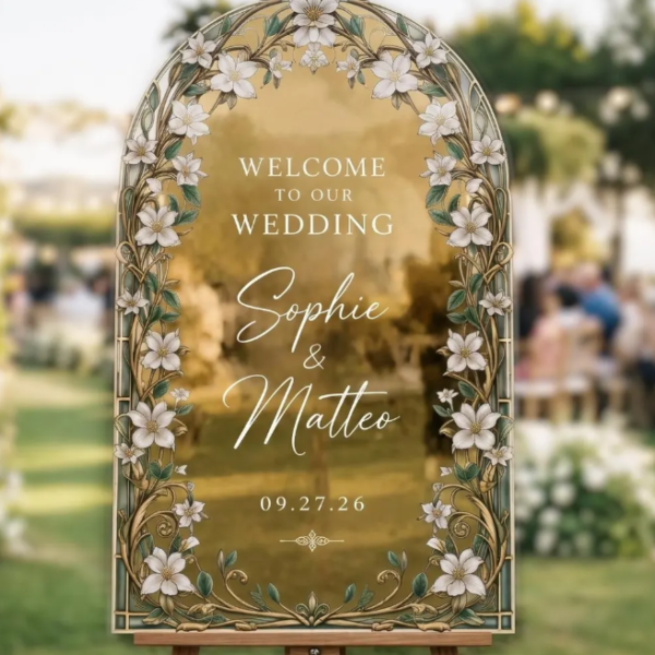 Gold Mirror Arcylic Wedding Sign 2 layers