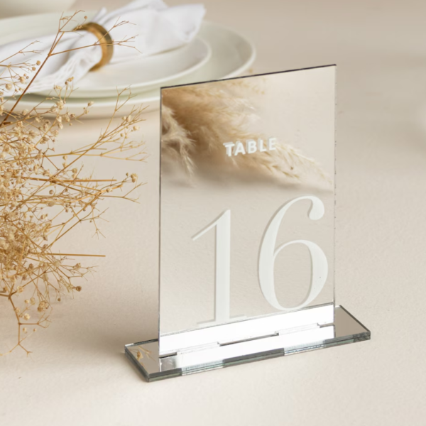Silver Mirror Acrylic Table Number Sign