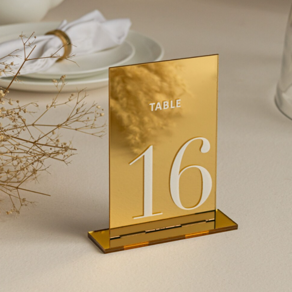 Gold Mirror Acrylic Table Number Sign