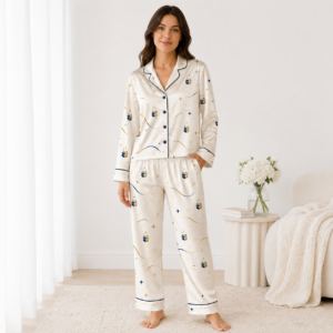 All-over Print Satin Pajamas Set (No Pocket)