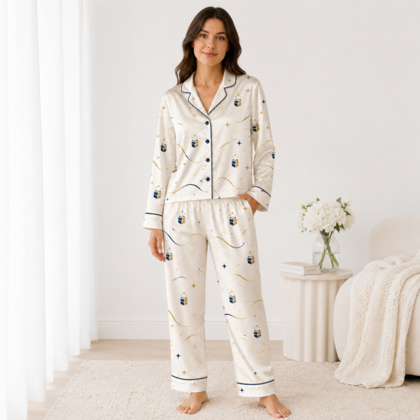 All-over Print Satin Pajamas Set (No Pocket)