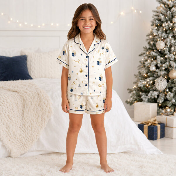 All-over Print Kid and Youth Satin Short-Sleeve Pajamas Set