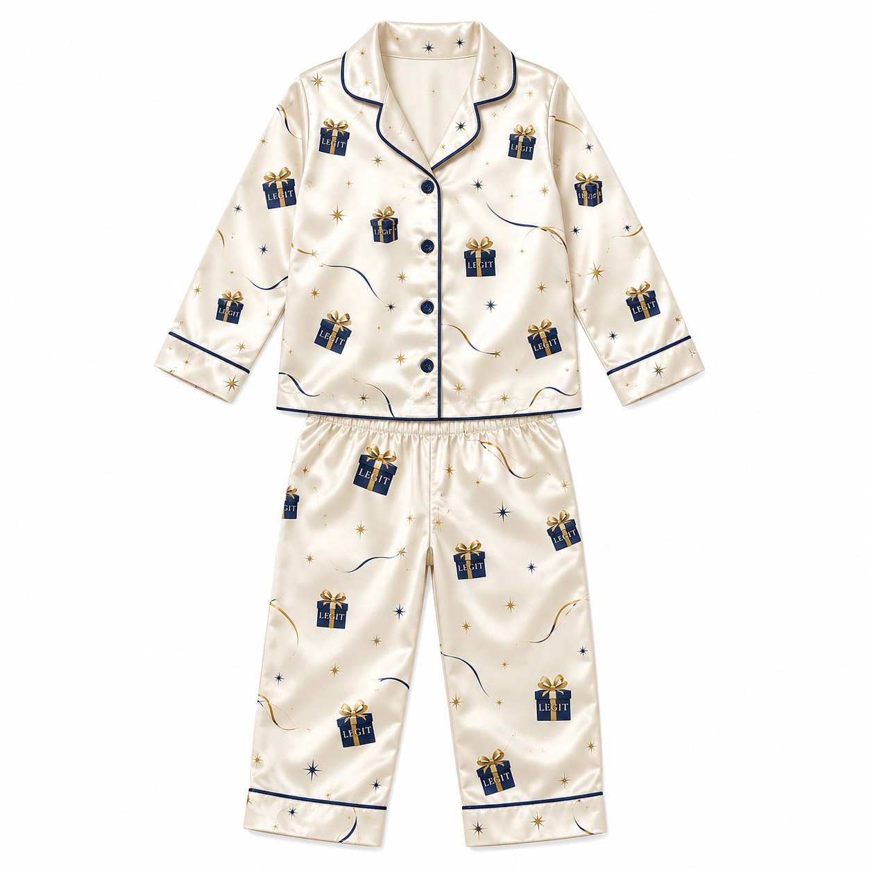 All-over Print Kid Satin Pajamas Set (No Pocket)