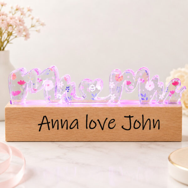 Custom Shape Acrylic Night Light With Rectangle Wooden Base