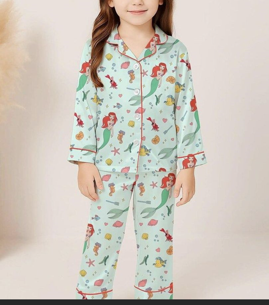 All-over Print Kid Satin Pajamas Set (No Pocket)