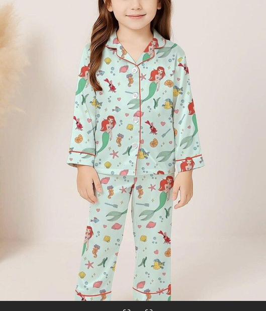 All-over Print Kid Satin Pajamas Set (No Pocket)