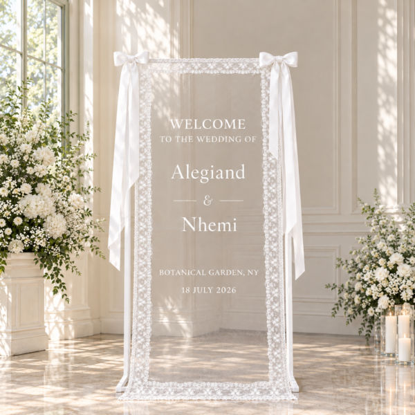 Custom Lace Wedding Welcome Sign with Ribbon