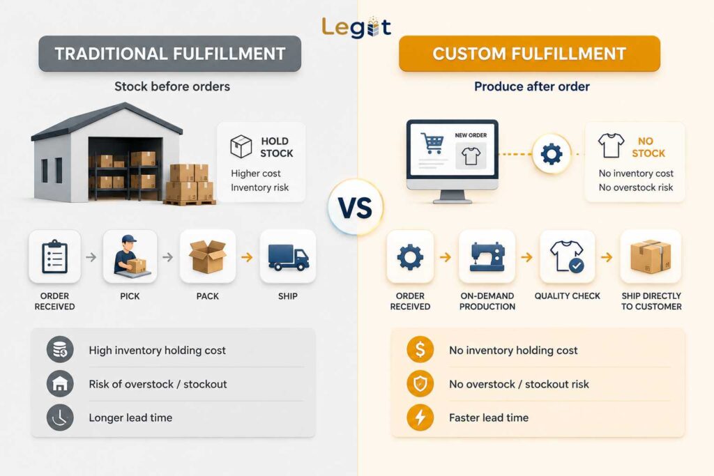 so sánh fulfillment truyền thống và fulfillment sản phẩm custom